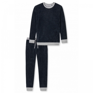 Herenpyjama in velours 803 donkerblauw