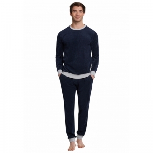 Herenpyjama in velours 803 donkerblauw