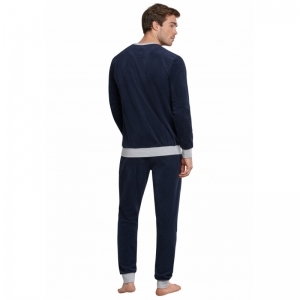 Herenpyjama in velours 803 donkerblauw