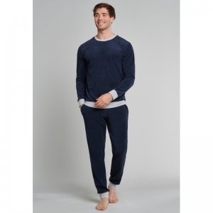 Herenpyjama in velours 803 donkerblauw