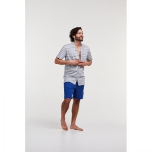 Herenpyjama, doorknoop, kort 925 blauw gebro