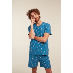 Herenpyjama, korte mouwen 980 blauw meeuw