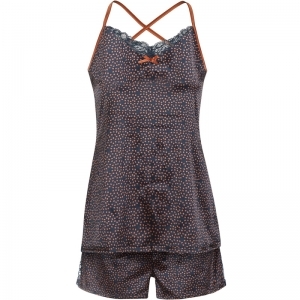 Women Shortama navy+cognac aop