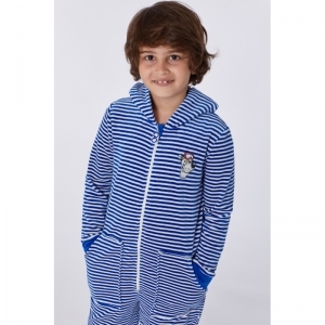 Unisex onesie in velours 912 blauw-wit g