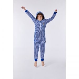 Unisex onesie in velours 912 blauw-wit g