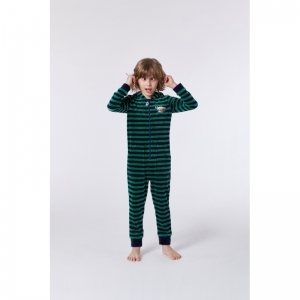 Unisex onesie in velours 920 blauw-groen