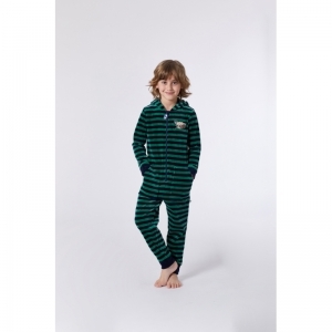 Unisex onesie in velours 920 blauw-groen