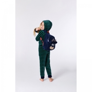 Unisex onesie in velours 920 blauw-groen