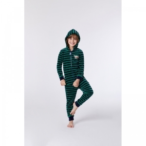 Unisex onesie in velours 920 blauw-groen