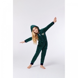 Unisex onesie in velours 920 blauw-groen