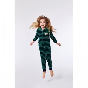 Unisex onesie in velours 920 blauw-groen