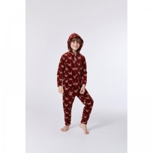 Unisex onesie in velours 921 rood hoogla