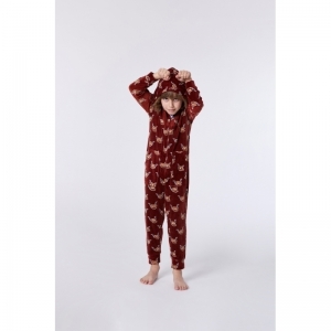 Unisex onesie in velours 921 rood hoogla