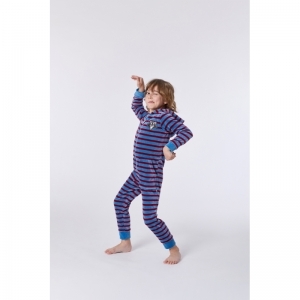 Unisex onesie in velours 927 blauw-rood