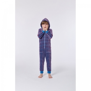 Unisex onesie in velours 927 blauw-rood