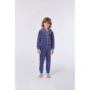 Unisex onesie in velours 927 blauw-rood