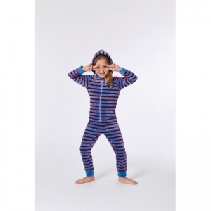 Unisex onesie in velours 927 blauw-rood