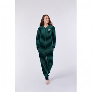 Unisex onesie in velours 920 blauw-groen