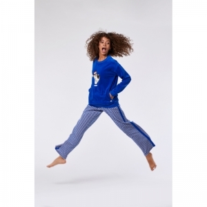 Damespyjama in velours 852 blauw