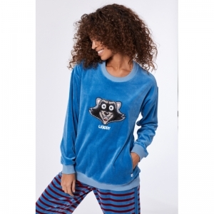 Damespyjama in velours 858 blauw