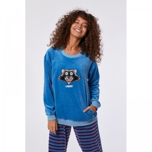 Damespyjama in velours 858 blauw