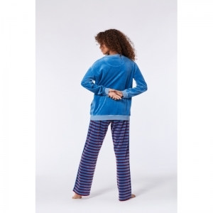 Damespyjama in velours 858 blauw