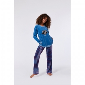 Damespyjama in velours 858 blauw