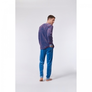 Herenpyjama in velours 927 blauw-rood