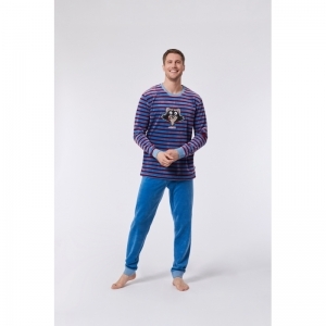 Herenpyjama in velours 927 blauw-rood