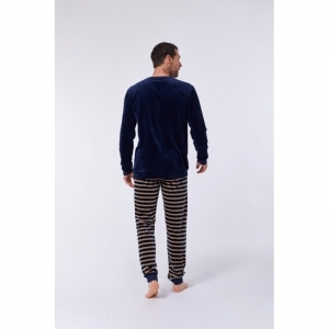 Herenpyjama in velours 885 donkerblauw