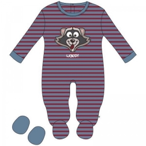 Baby romper, velours 927 blauw-rood