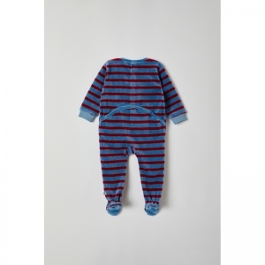 Baby romper, velours 927 blauw-rood