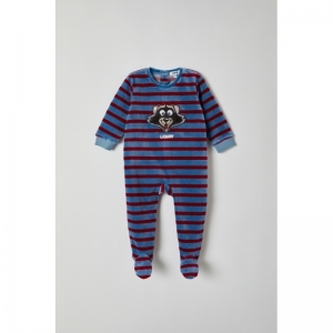 Baby romper, velours 927 blauw-rood