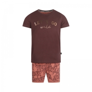 Girls set shorts ss Brown+blushed t