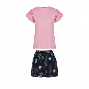 Dames pyjama, t-shirt + short 995 nachtblauw