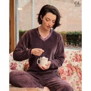 Set V-Neck + geribde broek 141 Flint (Viol