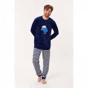 Herenpyjama in velours 869 donkerblauw