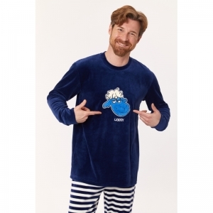 Herenpyjama in velours 869 donkerblauw