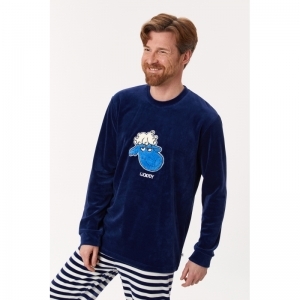 Herenpyjama in velours 869 donkerblauw