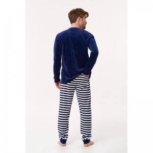 Herenpyjama in velours 869 donkerblauw