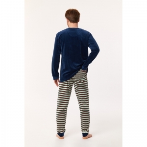 Herenpyjama in velours 883 donkerblauw