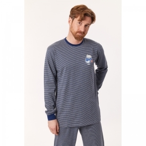 Heren pyjama, lange mouwen 929 donkerblauw