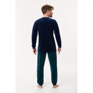 Herenpyjama in velours 919 donkerblauw