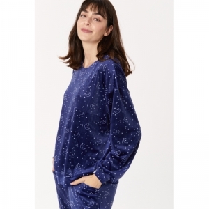 Damespyjama, velours 973 donkerblauw