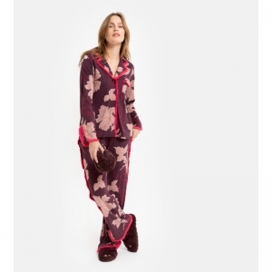 Dames pyjama, doorknoop 986 bordeaux bl