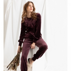 Dames homewear in velours 333 bordeaux