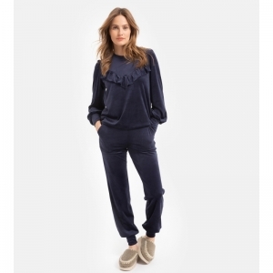 Dames homewear in velours 863 donkerblauw