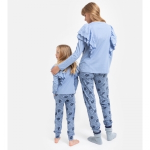 Dames pyjama, lange mouwen 862 grijsblauw