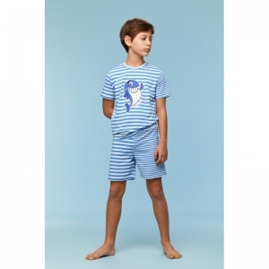 Jongens pyjama, korte mouwen 919 blauw - wit