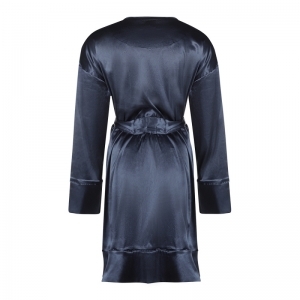 Women bathrobe ls satin navy